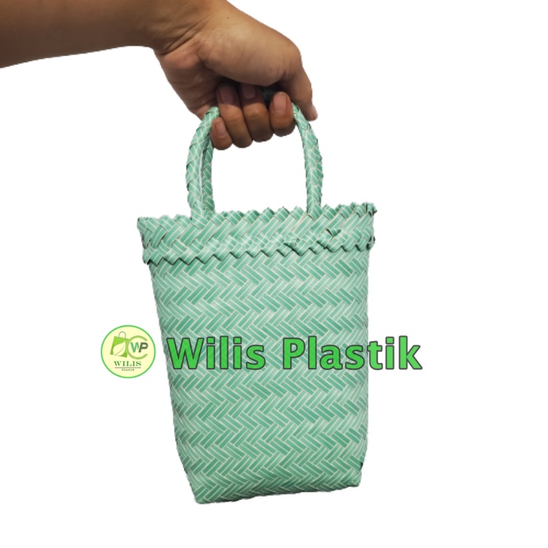 Tas Anyaman Tinggi Polos untuk Botol / Tas Anyam Plastik Souvenir Parcel Hampers Pernikahan Ulang tahun