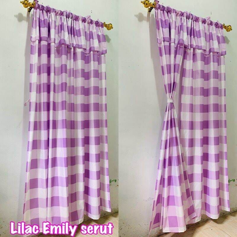 Gorden Serut Pintu Motif Kotak Ungu lilac aestetik