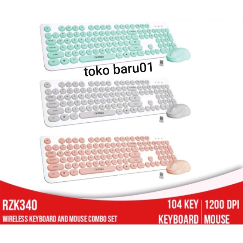 keyboard wireless CLIPtec - RZK340 / Young Air Wireless Keyboard and Mouse Combo Set (warna biru putih pink) Big sale