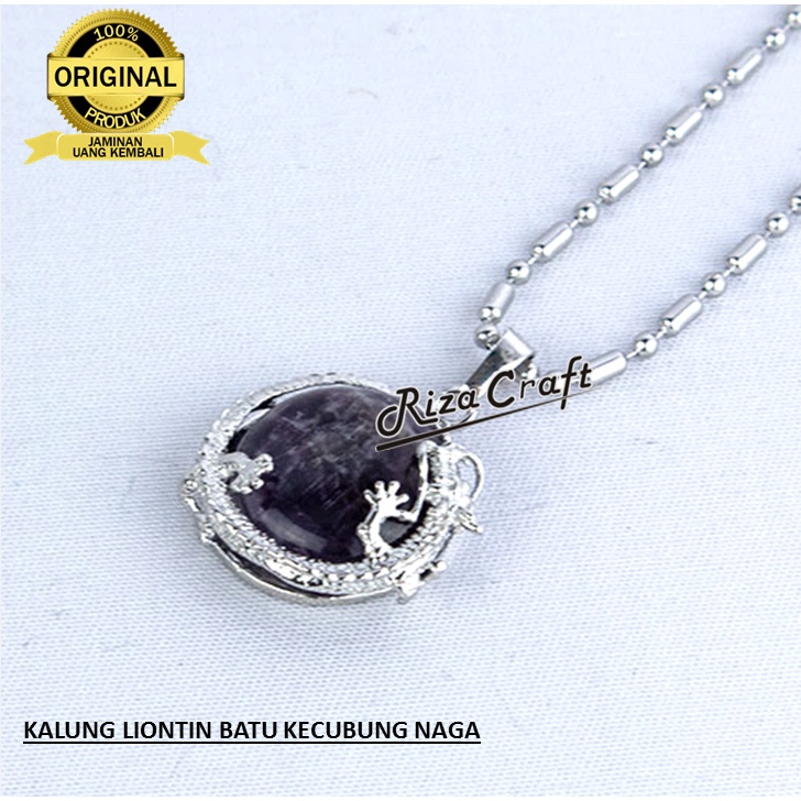 Kalung Titanium Pria Wanita Liontin Batu Amethyst Kecubung Wulung Ungu Original Asli Natural Alam