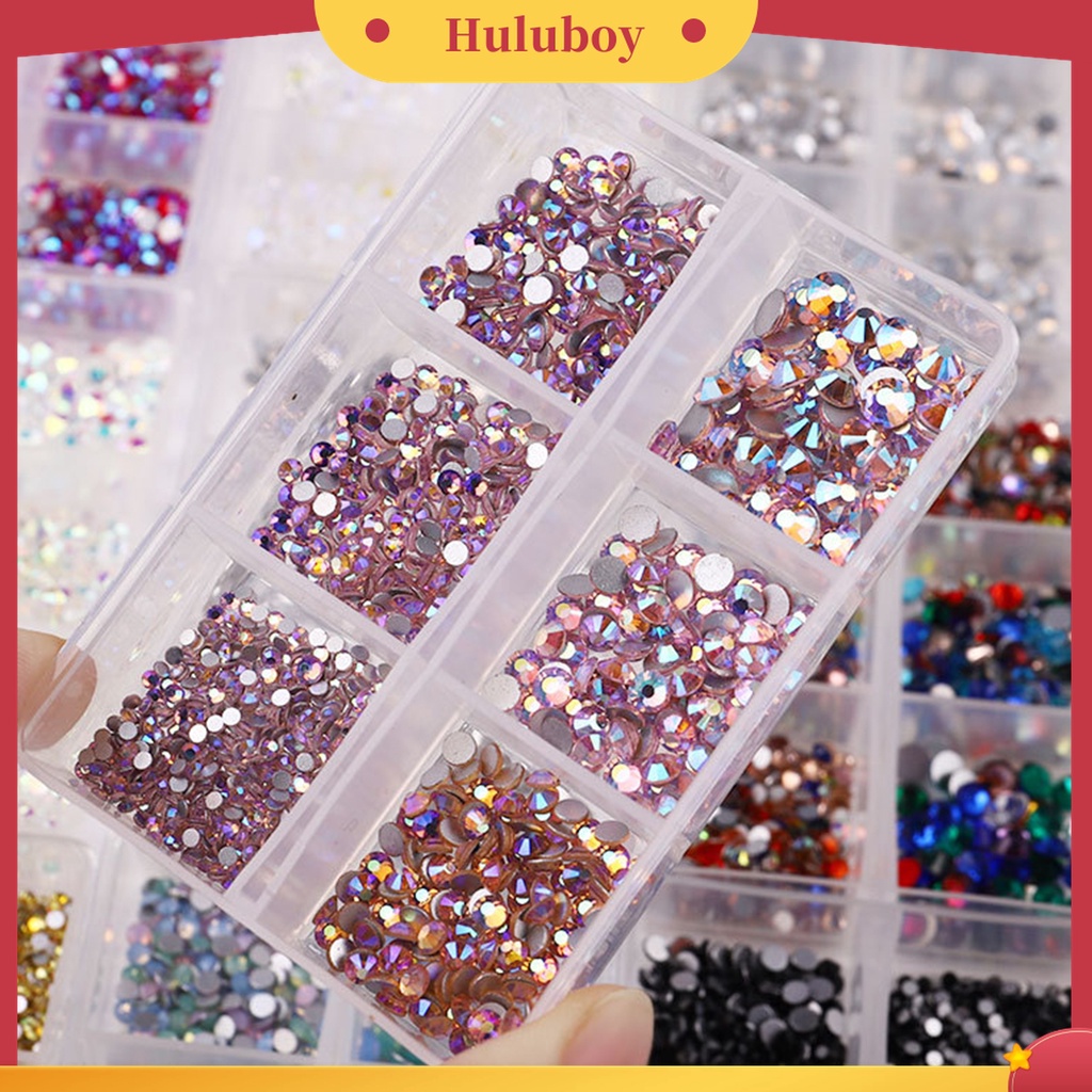 Huluboy Huluboy♡ 6 Grid / Box Berlian Imitasi Glitter AB Aneka Bentuk Multifungsi Untuk Dekorasi Nail Art