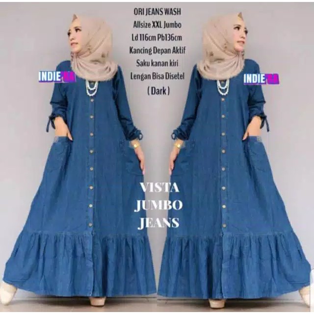 Retha maxi jeans/ gamis dewasa wanita