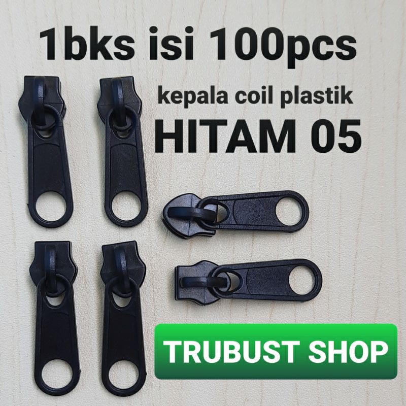 kepala resleting sleting coil 05 plastik warna hitam