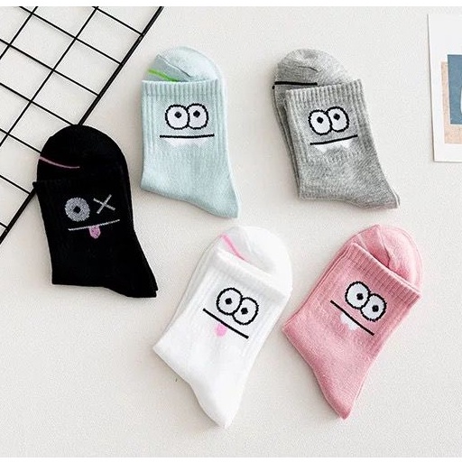 [littlecrab] Kaos Kaki Motif Mata Emoticon Lucu Kaos Kaki Japanese Ghost Warna Soft Cute Eyes Women Socks Pink Grey Black White Hijau Mint Kaos Kaki Lucu Berkualitas Kaos Kaki Panjang High Quality Korean Style