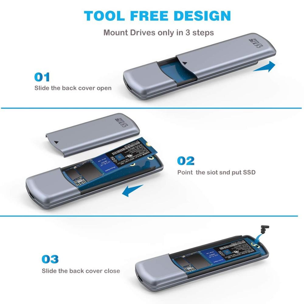 Casing SSD M2 NVME SATA USB3.0 USB Type C High Speed Tool Free FIDECO M204CPS