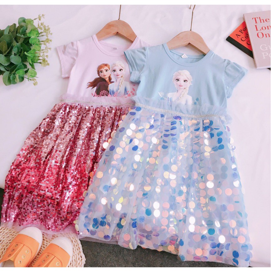 DRESS ELSA ANNA FROZEN kaos sequin import