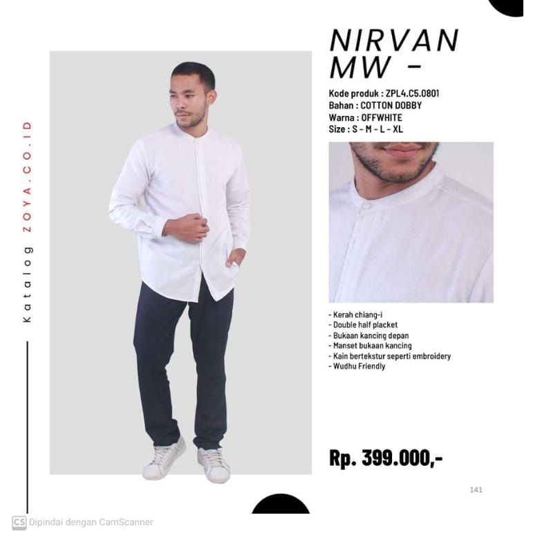 ZOYA KEMEJA PRIA ATASAN BAJU KOKO NIRVAN MENSWEAR PUTIH
