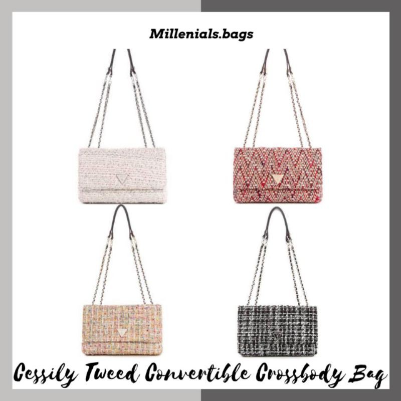 Guess cessily tweed convertible crossbody bag