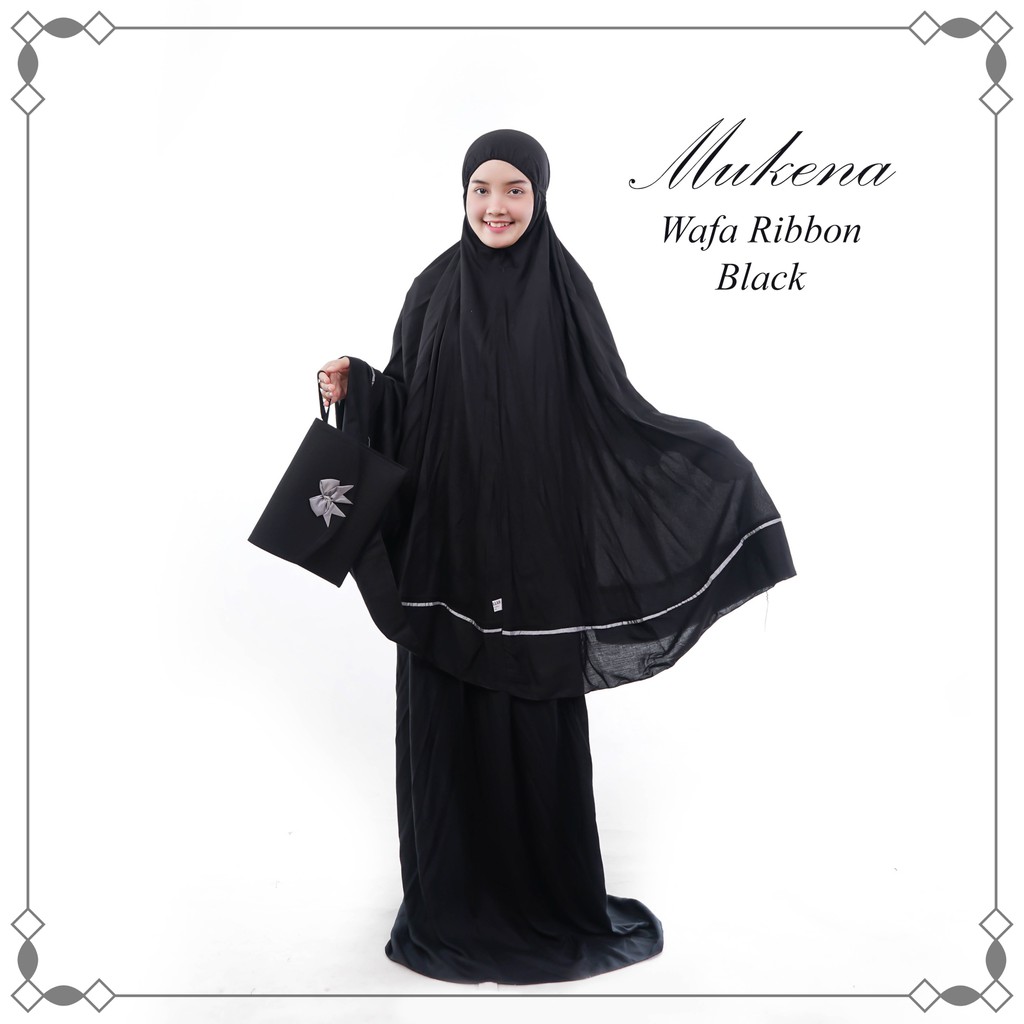 MUKENA TELEKUNG DEWASA JUMBO UMRAH KATUN RAYON POLOS PREMIUM HITAM PUTIH