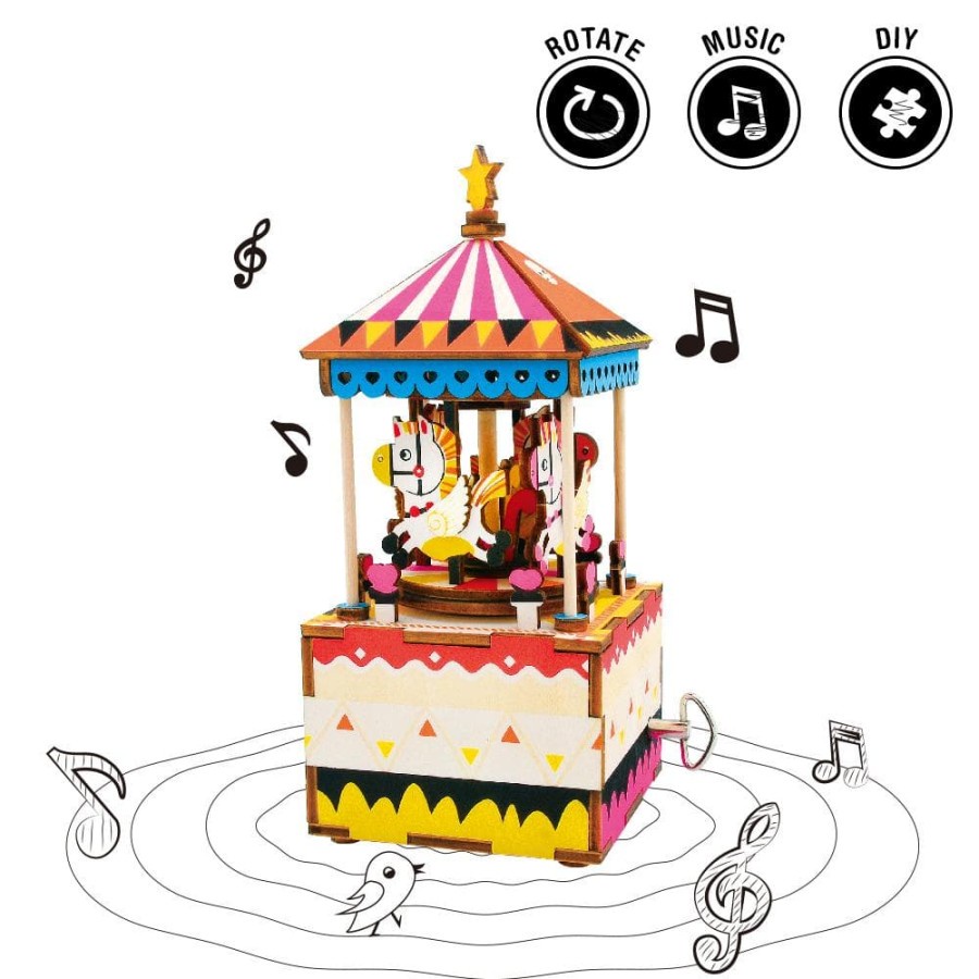 ROLIFE Robotime DIY Wooden Music Box AM304 Merry-Go-Round Toy And Hobby Collection