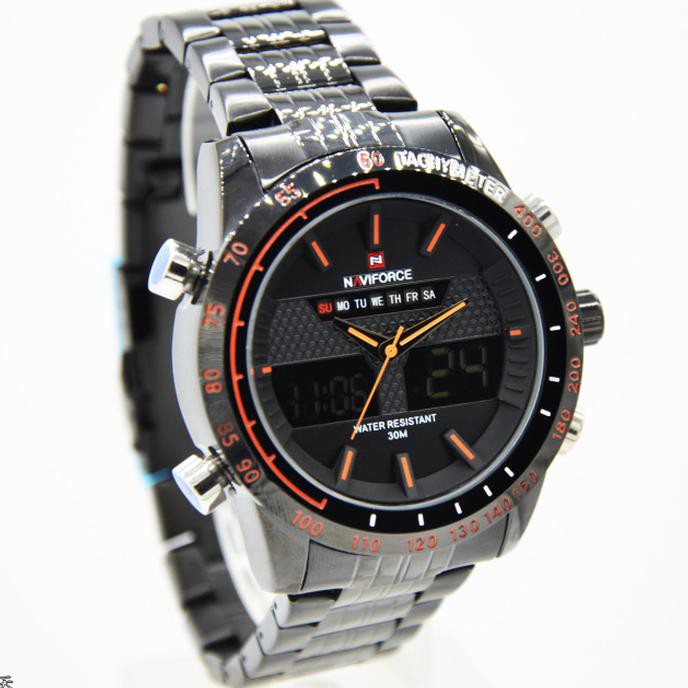 JAM TANGAN PRIA NAVIFORCE NF 9024M ORIGINAL STAINLESS BLACK ORANGE