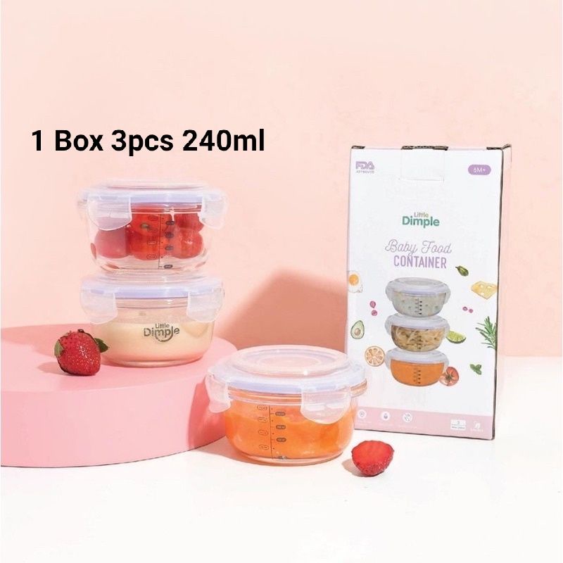 Little Dimple Food Container Silikon Tempat Wadah Simpan MPASI Bayi - Tempat Penyimpanan Kaca Mpasi Maknan Bayi Silicone Baby - Food Kontainer Glass - Kotak Makan Bayi