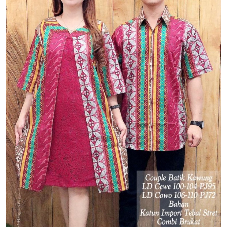 Couple batik kawung model dress bahan katun import