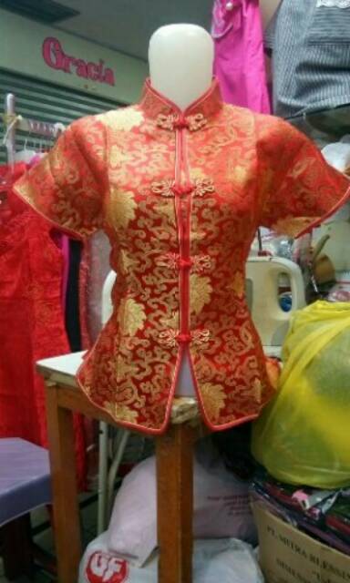 Cheongsam Blouse Wanita Semi Sutera