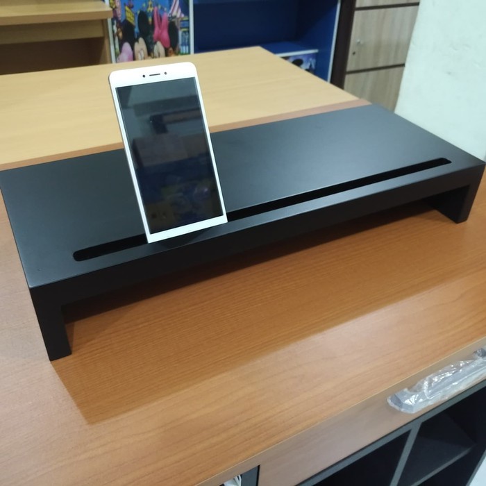 Monitor stand kayu sudut siku variasi slot Hitam putih 