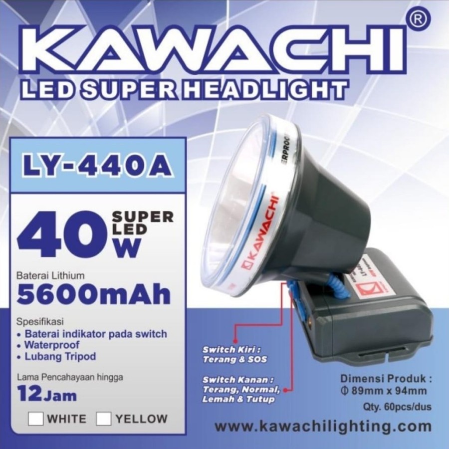 COD SENTER KEPALA LED 40 WATT WATERPROOF HEADLIGHT KAWACHI LY-440A CAHAYA PUTIH