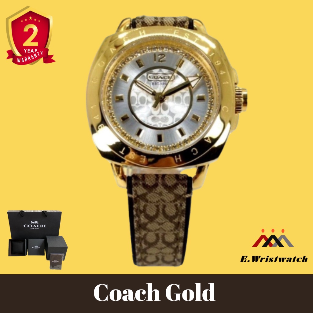 Jam Tangan Coach Wanita Original Gold Strap Leather Garansi COD