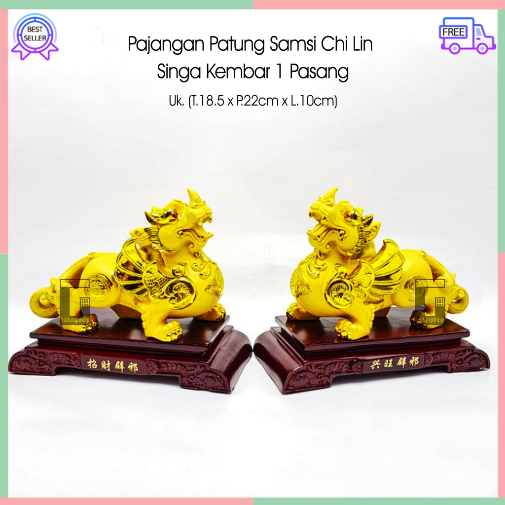 Hiasan Pajangan Patung Hadiah Kado Imlek Singa Langit Sky Kembar Samsi Batu Chi Qi Lin Cillin Chilin Cilin Kilin Qillin Hoki Lucky Luck Fengshui Penjaga Rumah Pembawa Rejeki 1 Pasang Sepasang Set Ukuran Size Small Kecil Medium Sedang Besar Buddha Budha