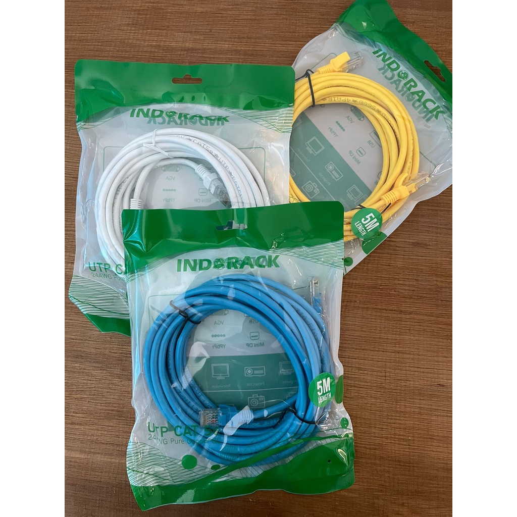 Patch Cord CAT5e, 24AWG, 5 Meter Blue / White / Yellow - INDORACK 5 Meter