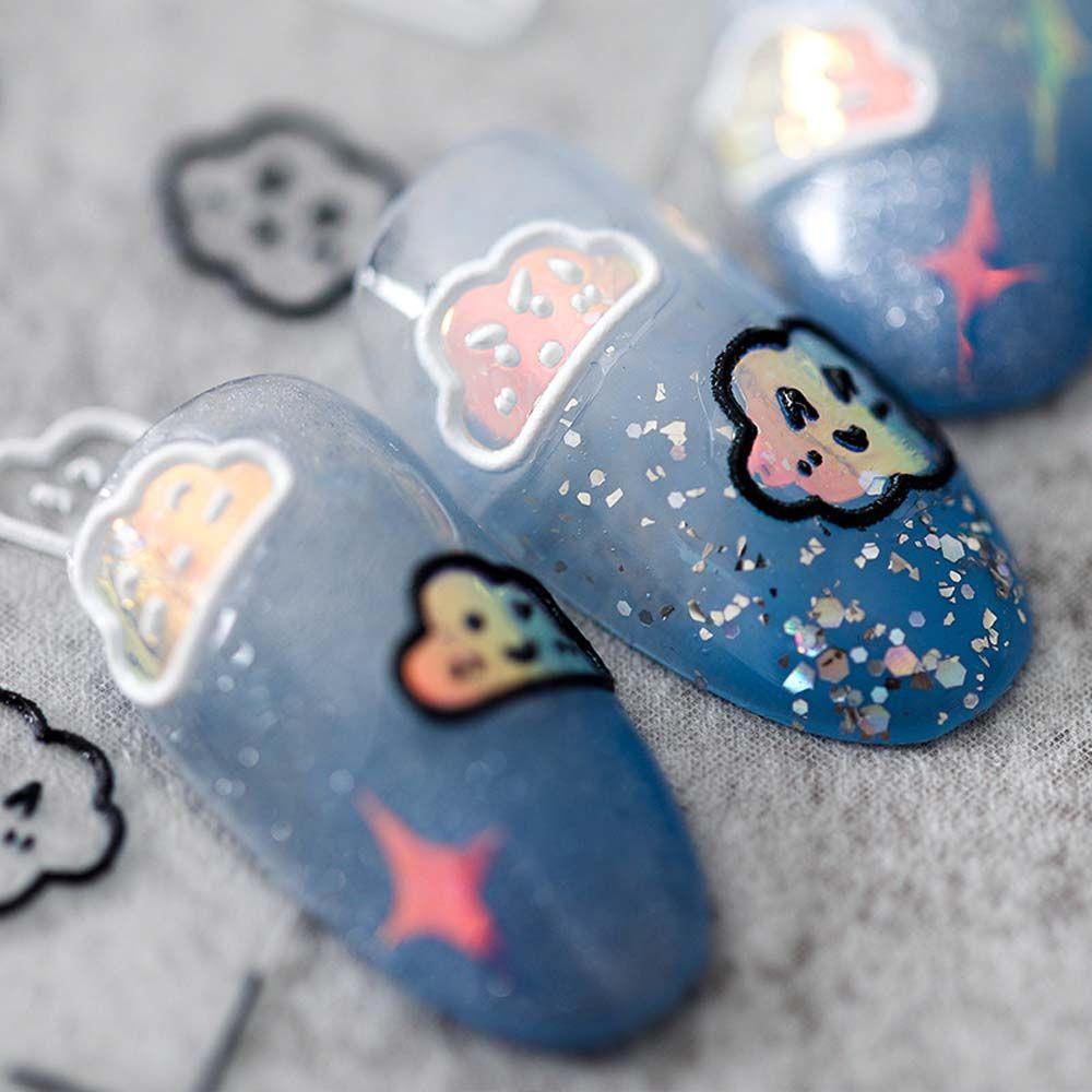 AUGUSTINA Agustina Stiker Nail Art Pesona Relief Awan Bulan Hitam Perekat DIY Alat Kuku