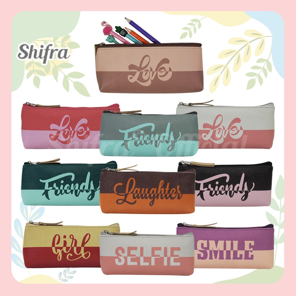 Shifra Tempat Pensil Pen Case Typo Tulisan Love Friends Smile Girl