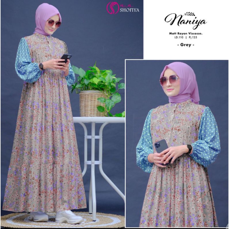 Midi dress Naniya Ori by Shofiya midi dress rayon viscose motif miniflow dan polka LD 110 PB 125
