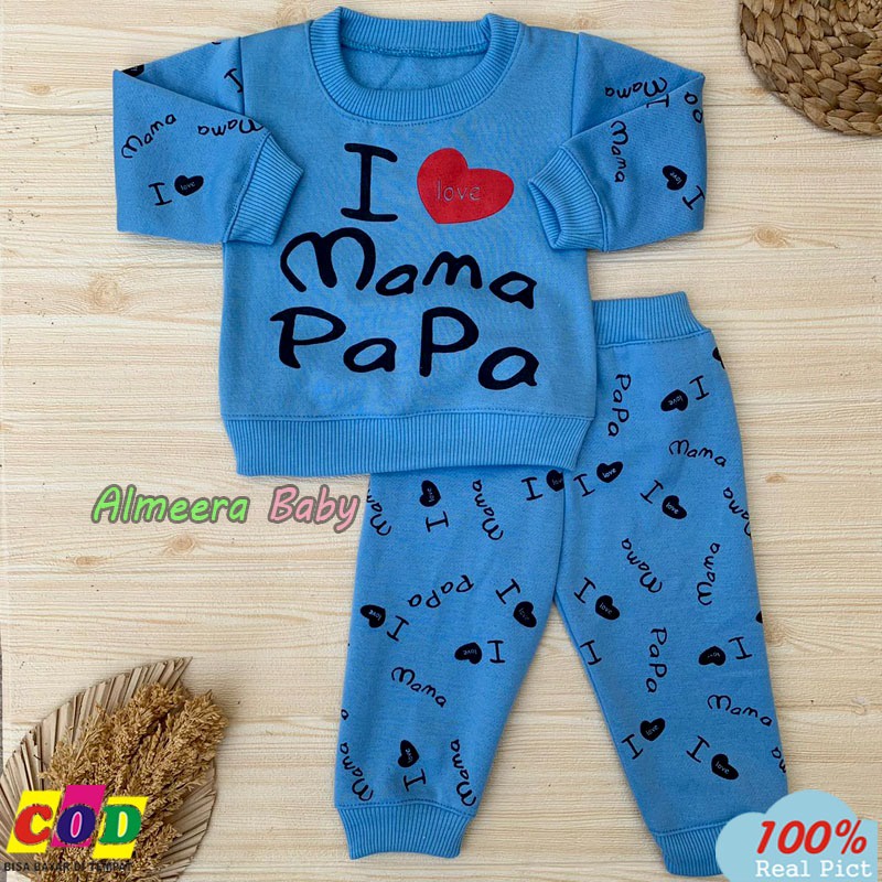 Setelan Sweater Bayi Sweater I Love Celana Jogger Usia 3-12 Bulan Almeera Baby and Kids