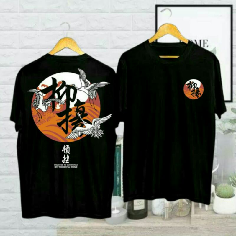 KAOS JAPAN BANGAU SABLON OREN LENGAN PENDEK M - XXL / KAOS UNISEX PRIA DAN WANITA | BAJU OBLONG | T-