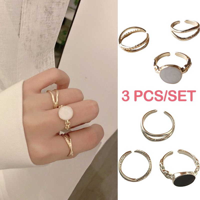 COD 3 Pcs/Set Cincin Terbuka Wanita Korea Anti Karat Dan Luntur Mewah Retro Fashion Murah Import Ready Stock