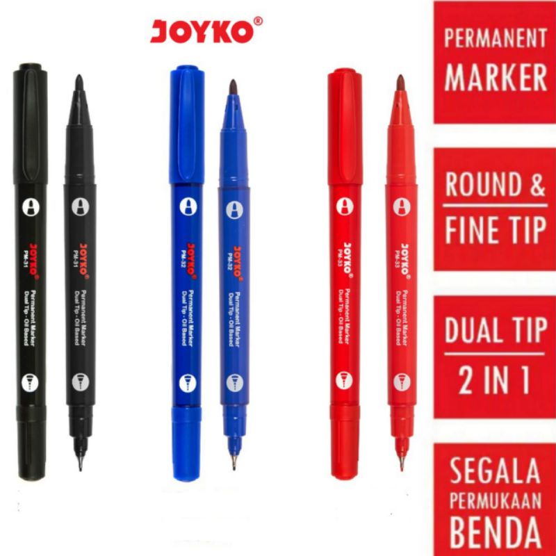 

Joyko Spidol Permanent 2 in 1 Dual Tip Waterproof Pulpen Spidol PCB OHP Spidol Kerja - Sekolah