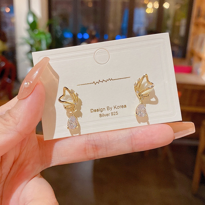 Anting Tusuk Gantung Bahan Sterling silver 925 Hias Opalzircon Gaya Mewah Berkilau Untuk Wanita