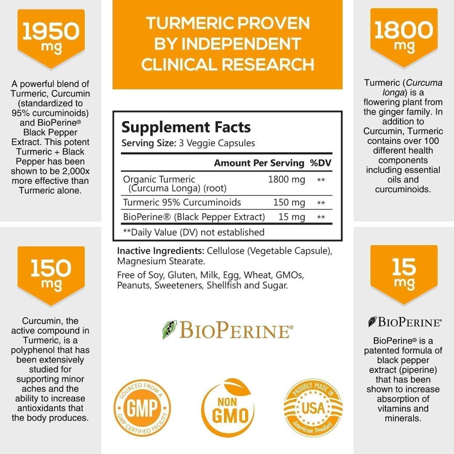 Nature's Natures Nutrition Turmeric Curcumin 1950mg OR 2600mg with With Bioperine