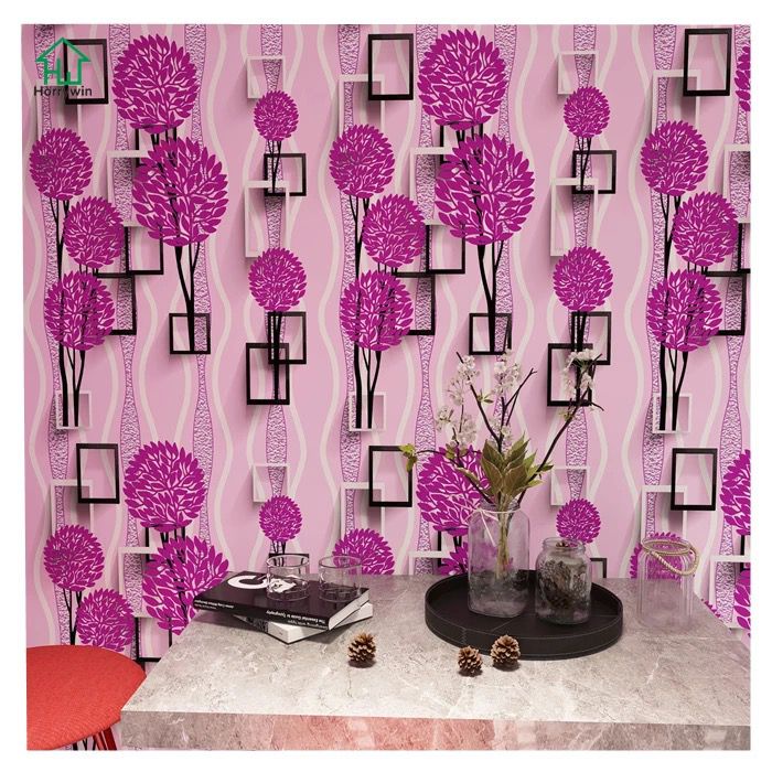 Wallpaper Sticker POHON BUNGA PINK KOTAK 3D