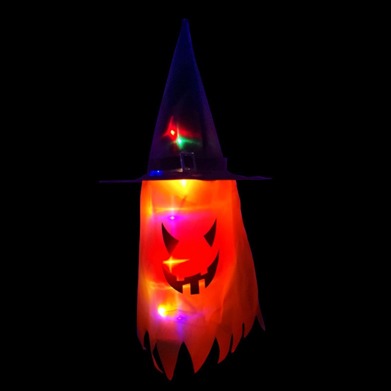 Topi Penyihir Dengan Lampu Glowing Untuk Dekorasi Halloween