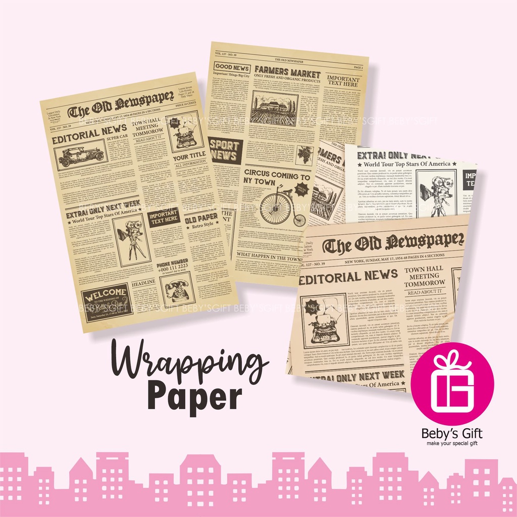 

Wrapping Paper Gift Bucket Kertas Kado Tema News Paper Koran Newspaper Buket