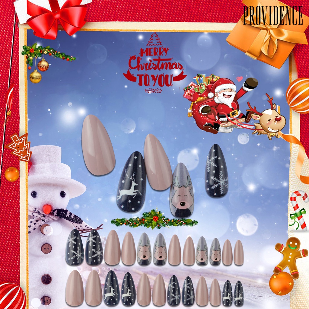 24pcs / Set Kuku Palsu Full Cover Desain Natal Dapat Dilepas Untuk Manicure
