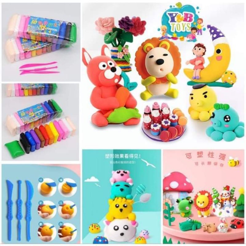 Clay Mainan Anak Isi 12Pcs Edukasi Malam Lilin Slime Murah Clay Dough Colour Play