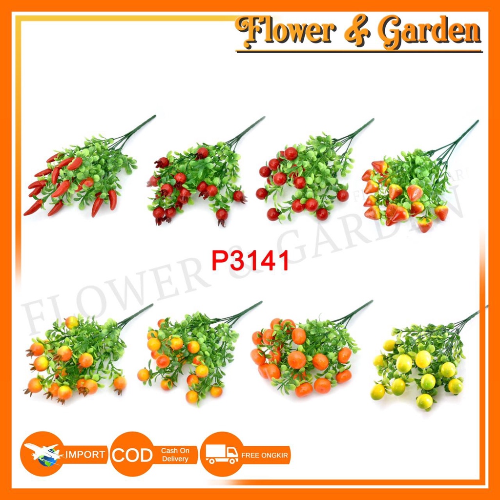 F&G BUAH BUAHAN BUNGA TANGKAI PLASTIK BUNGA ARTIFISIAL BUNGA HIASAN P3141