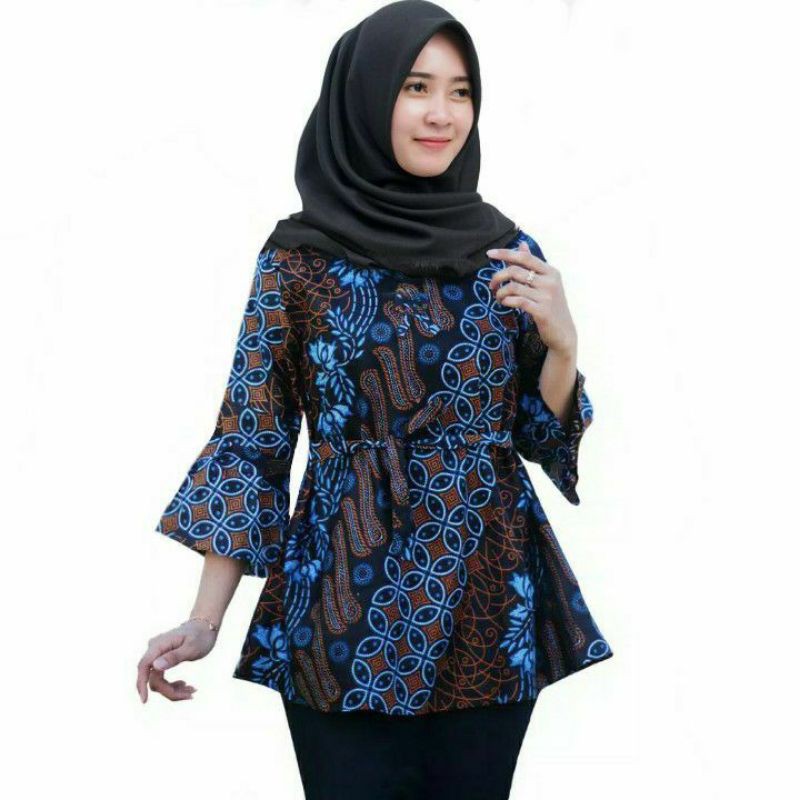 ATASAN BATIK WANITA M L XL XXL-A Blus seno biru