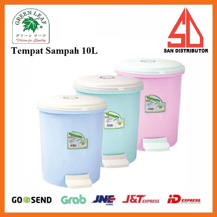 Tempat Sampah tong sampah injak 10 liter green leaf CLEO Round Step-on Dustbin 411