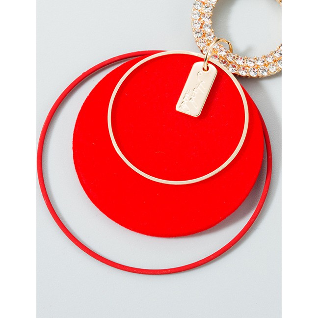 LRC Anting Gantung Fashion Red S925 Silver Pin Circle Earrings D50237