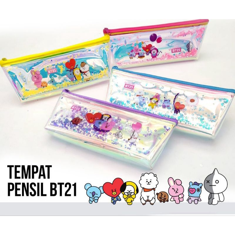 

Kotak pensil BTS / BT21 tempat pensil karakter hologram glitter kado unik lucu