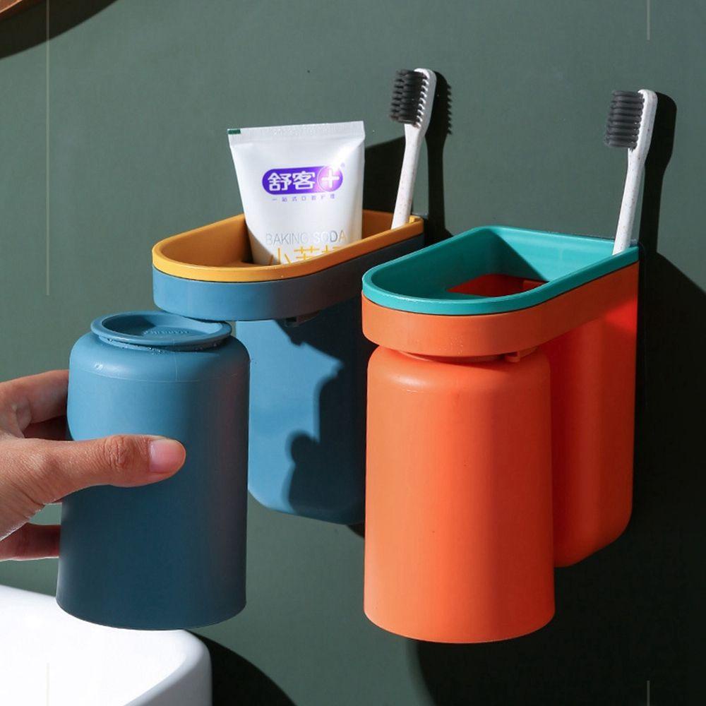 [Elegan] Rak Sikat Gigi Tempel Dinding Bebas Pukulan Kotak Penyimpanan Gelas Sikat Gigi Perlengkapan Toilet Toothbrush Organizer