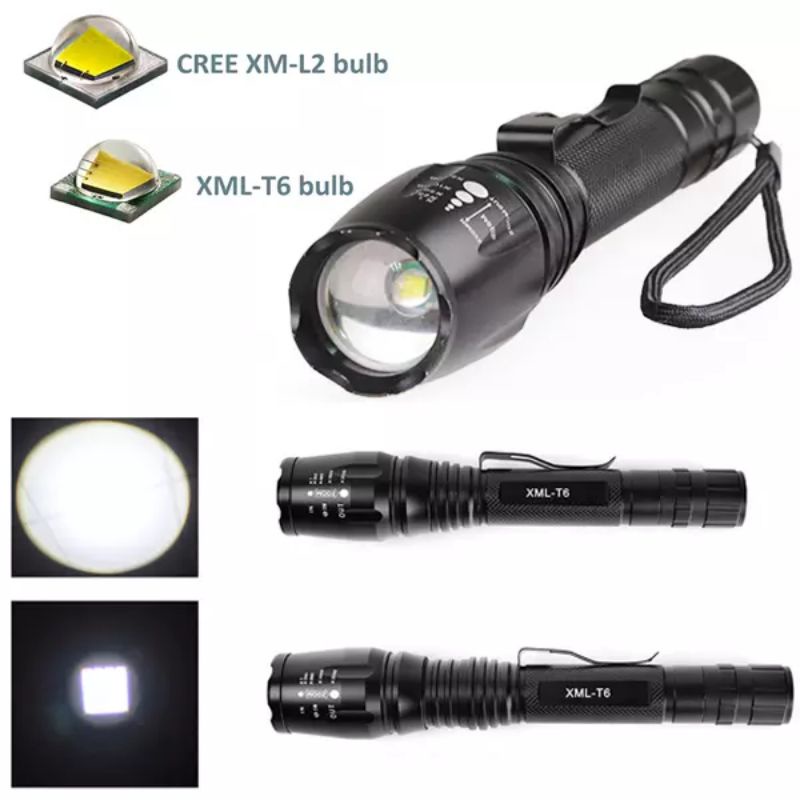 Senter LED Flashlight Cree XM-L T6 3800 Lumens - E27 - Black/senter full allumunium/senter led