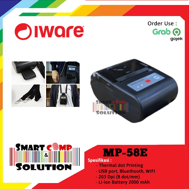 Printer Mobile Thermal Bluetooth 58mm Iware MP58E Setara Kassen MT200