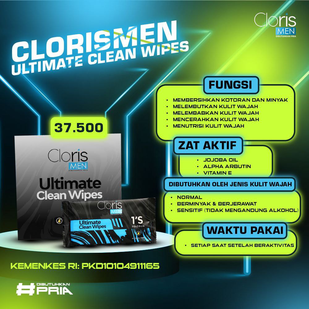 CLORISMEN SKINCARE PRIA memutihkan wajah kusam dan menyembuhkan jerawat bopeng flek hitam komedo MENCERAHKAN MENGHILANGKAN KERUTAN PORI BESAR KOMEDO  BOPENG  SPOT  MENUTRISI KULIT-ultimate clean wipes