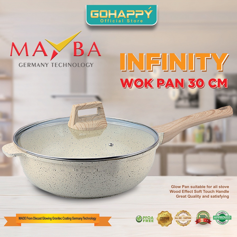 GERMANY MAYBA WOK 30 CM INFINITY Ice Cream | Panci penggorengan Glowing granite marble pan jerman Glowpann jermany - deep wok