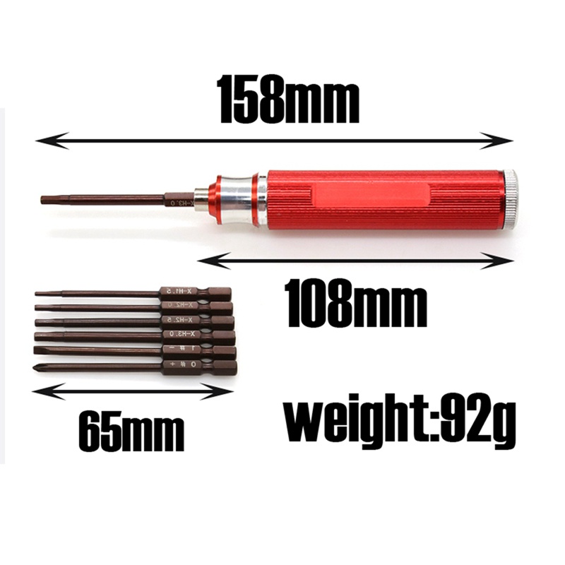 6 in 1 Hexagon Screwdriver H1.5 2.0 2.5 3.0mm Hex Slotted Phillips Screwdriver Tool Kit for RC el Car Boat Aircraft,2