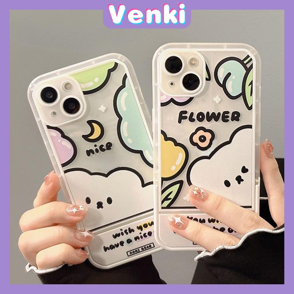 iPhone Case Acrylic Invisible Folding Stand Silicone Soft Case Shockproof Cover Camera Bear Cute Cartoon Compatible For iPhone 11 Pro Max 13 Pro Max 12 Pro Max 7Plus xr XS Max