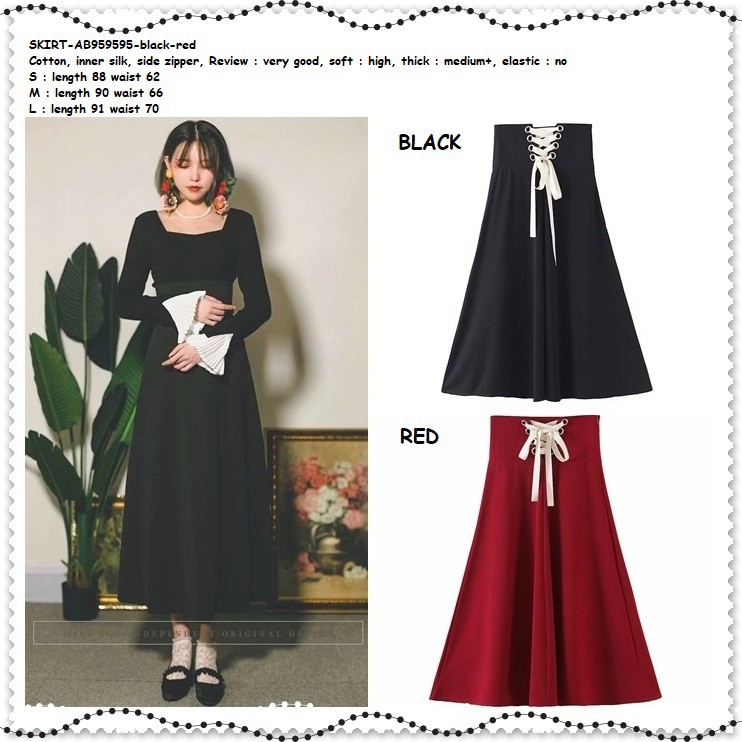 AB959595 Rok Panjang Maxi Lebar High Waist Flare Skirt Pesta Pita Korea Import Hitam Merah Black Red